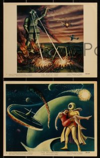 3p1760 MYSTERIANS 9 color 8x10 stills 1959 cool sci-fi alien & ships art by Lt. Colonel Robert Rigg!