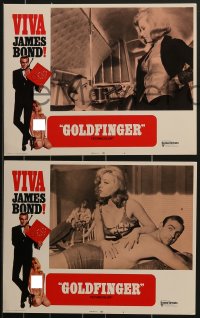 3p1513 GOLDFINGER 5 LCs R1970 border art of Sean Connery as James Bond 007 with near-naked woman!