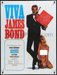 3r0525 GOLDFINGER French 24x31 R1970 art of Sean Connery as James Bond with near-naked woman!