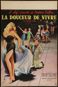 3r0334 LA DOLCE VITA French 16x24 1960 Federico Fellini, Mastroianni, sexy Ekberg by Yves Thos!