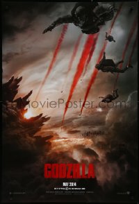 3r0767 GODZILLA teaser DS 1sh 2014 Bryan Cranston, soldiers parachuting over burning San Francisco!