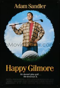 3r0779 HAPPY GILMORE 1sh 1996 image of Adam Sandler, he doesn't play, he destroys golf!