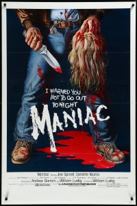 3r0861 MANIAC 1sh 1980 most classic gory Gaia horror artwork of killer holding blonde scalp!