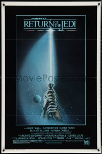 3r0918 RETURN OF THE JEDI 1sh 1983 George Lucas, art of hands holding lightsaber by Reamer!