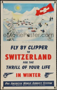 3r0607 PAN AM SWITZERLAND 25x40 Swiss travel poster 1940s Richard Gerbig art of a Swiss town!