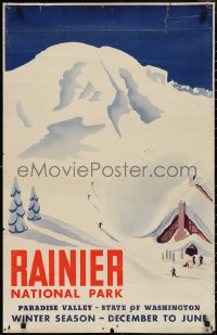 3r0608 RAINIER NATIONAL PARK PARADISE VALLEY 22x34 travel poster 1930s Edward Hopper art, rare!