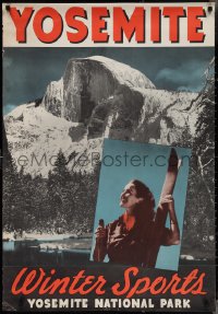 3r0617 YOSEMITE WINTER SPORTS 28x40 travel poster 1940s winter sports, Ansel Adams photo, rare!