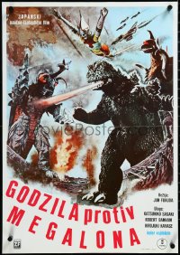 3r0376 GODZILLA VS. MEGALON Yugoslavian 19x27 1981 Gojira tai Megaro, Toho, Megalon, Gigan & more!