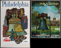 3s0030 LOT OF 2 UNFOLDED PHILADELPHIA TRAVEL POSTERS 1960s-1970s great art of the Liberty Bell!