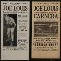 3s0286 LOT OF 2 JOE LOUIS BOXING HERALDS 1930s fighting against King Levinsky & Primo Carnera!