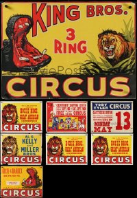 3s0035 LOT OF 8 FORMERLY FOLDED CIRCUS POSTERS 1940s-1950s cool images of lions, clowns & more!