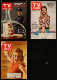 3s0514 LOT OF 3 TV GUIDE MAGAZINES 1960s I Dream of Jeannie, Elizabeth Montgomery in Betwitched!