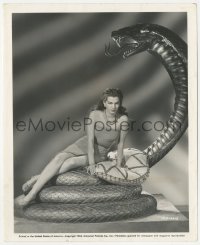 3t1359 COBRA WOMAN 8.25x10 still 1944 full-length super sexy Maria Montez on giant snake statue!