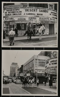 3t1676 DESERT SANDS 2 8x10 stills 1955 men on horseback outside theater promoting the movie!