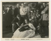 3t1423 JOHNNY GUITAR candid 8x10 still 1954 Joan Crawford & Nicholas Ray studying script by crew!