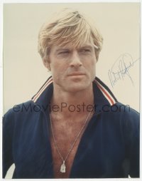 3t1106 ROBERT REDFORD signed color 8x10 REPRO photo 1980s great intense close up in sweat suit!