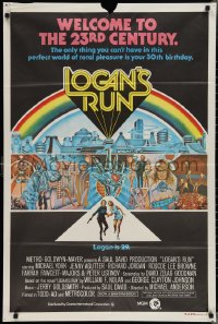 3t0429 LOGAN'S RUN Aust 1sh 1976 art of Michael York & Jenny Agutter running away by Charles Moll!