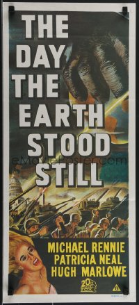 3t0445 DAY THE EARTH STOOD STILL Aust daybill R1970s Robert Wise, art of giant hand & Patricia Neal!