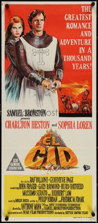 3t0449 EL CID Aust daybill 1962 art of Charlton Heston in armor standing with sexy Sophia Loren!