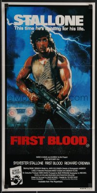 3t0452 FIRST BLOOD Aust daybill 1982 artwork of Sylvester Stallone as John Rambo by Drew Struzan!