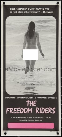 3t0454 FREEDOM RIDERS Aust daybill 1972 completely naked Aussie surfer girl, black design!