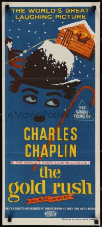 3t0457 GOLD RUSH Aust daybill R1950s gold mining in the Yukon, Charlie Chaplin classic!