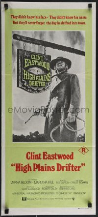 3t0460 HIGH PLAINS DRIFTER MAPS printing Aust daybill 1973 Clint Eastwood holding gun & whip!