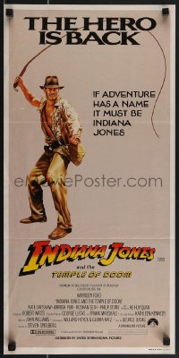 3t0463 INDIANA JONES & THE TEMPLE OF DOOM Aust daybill 1984 art of Harrison Ford, the hero is back!