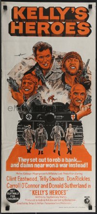 3t0467 KELLY'S HEROES Aust daybill R1970s art of Eastwood, Savalas, Rickles & Sutherland by Wenzel!