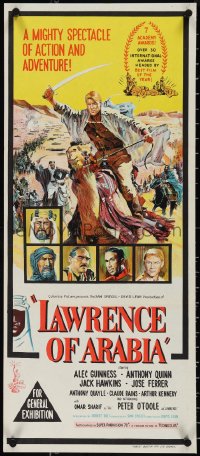 3t0468 LAWRENCE OF ARABIA Aust daybill 1963 David Lean classic, art of Peter O'Toole on camel!