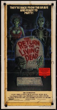 3t0485 RETURN OF THE LIVING DEAD Aust daybill 1985 art of punk zombies by tombstone ready to party!