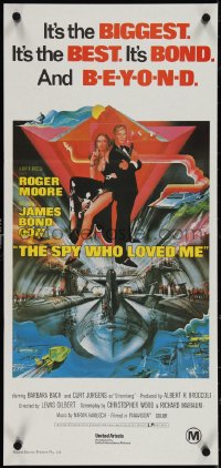 3t0489 SPY WHO LOVED ME Aust daybill R1980s great art of Roger Moore as James Bond 007 by Bob Peak!