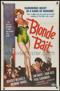 3t0799 BLONDE BAIT 1sh R1950s sexy smoking bad girl Beverly Michaels is a silken trap!