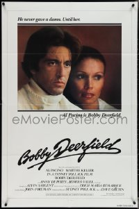 3t0804 BOBBY DEERFIELD int'l 1sh 1977 close up of F1 race car driver Al Pacino & Marthe Keller!