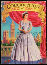 3t0355 CORONATION Saalfield softcover book 1953 Queen Elizabeth II, paper dolls & coloring book!