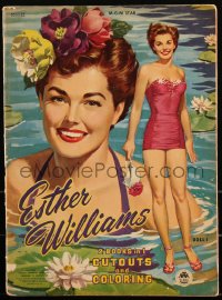 3t0360 ESTHER WILLIAMS softcover book 1953 two activity books in one, paper doll cutouts & coloring!