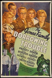 3t0806 BORROWING TROUBLE 1sh 1937 The Jones Family gathered & men breaking into safe, ultra rare!