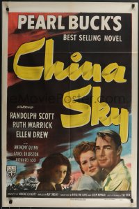 3t0811 CHINA SKY 1sh 1945 Randolph Scott, from Pearl S. Buck's best-selling novel!