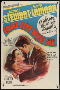 3t0816 COME LIVE WITH ME style C 1sh 1941 art of James Stewart with unkissed bride Hedy Lamarr, rare!