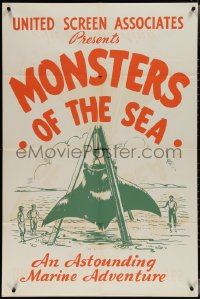 3t0825 DEVIL MONSTER 1sh R1930s Monsters of the Sea, cool artwork of giant manta ray!