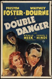 3t0833 DOUBLE DANGER 1sh 1938 cool art of smoking Preston Foster & pretty Whitney Bourne!