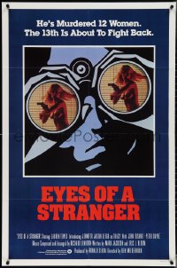 3t0848 EYES OF A STRANGER int'l 1sh 1981 really creepy art of dead girl in telephone booth with flowers!