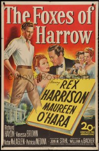 3t0856 FOXES OF HARROW 1sh 1947 Fox stone litho art of Rex Harrison & Maureen O'Hara!