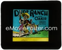 3t1234 DUDE RANCH glass slide 1931 wacky art of cowboy Jack Oakie riding on sawhorse, ultra rare!