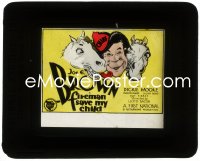 3t1239 FIREMAN, SAVE MY CHILD glass slide 1932 cartoon art of chief Joe E. Brown & horses, rare!