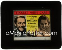 3t1242 HANDLE WITH CARE glass slide 1932 smiling portraits of James Dunn & Boots Mallory, rare!