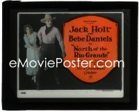 3t1270 NORTH OF THE RIO GRANDE glass slide 1922 c/u of cowboy Jack Holt protecting Bebe Daniels!