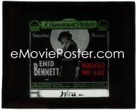 3t1308 WHEN DO WE EAT glass slide 1919 great close portrait of Enid Bennett wearing hat!