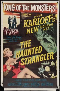 3t0881 HAUNTED STRANGLER 1sh 1958 creepy Boris Karloff marked their death by their wild beauty!