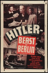 3t0887 HITLER - BEAST OF BERLIN 1sh 1939 Sam Newfield directed, first Alan Ladd & he's credited!